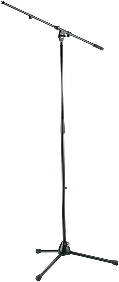 K&M König & Meyer 21020.500.55 Tripod Microphone Stand with Fixed Length Boom Arm | Professional Grade for All Musicians | Heavy Duty Folding Leg Base | German Made Black