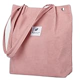 Corduroy Tote Bag Cute Tote Bags for Women Shoulder Bag with Inner Pocket for Work Beach Travel and Shopping Grocery (Light Pink)