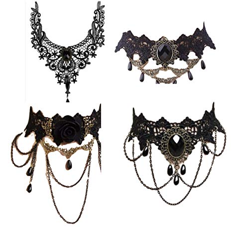 SPARIK ENJOY 4 Pieces Black Velvet Choker Necklace for Women Girls, Classic Velvet Stretch Gothic Tattoo Lace