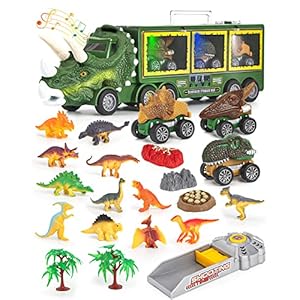 DINORUN Camión Transportador de Dinosaurios Juguetes Coches de Juguetes con Luz y Sonido para Niños y Niñas
