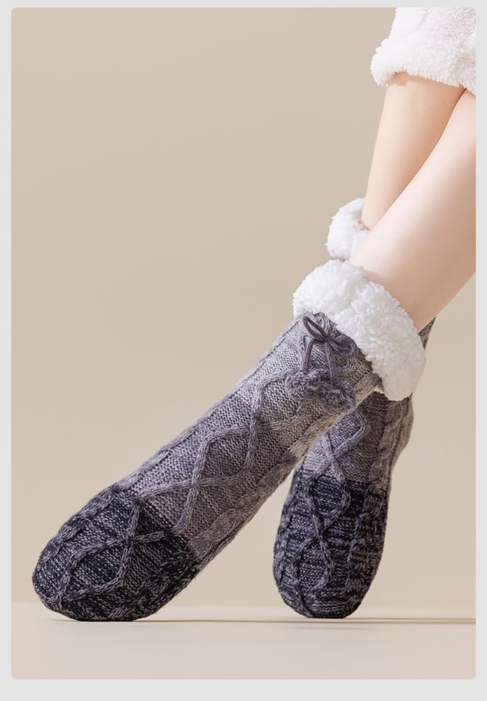 [QRUENNTG] 女性用スリッパファジーソックス 2ペア カラーブロック フラッフィー 冬用 暖かく快適な プラッシュ ノンスリ