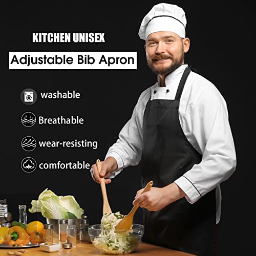 MFAZ Morefaz Ltd Verstellbare Schürze mit 2 Taschen, Kochschürze, Küchenschürze für Küche, Restaurant, Café, Baumwolle, Taille oder lang, Schwarz und Weiß – Bild 4