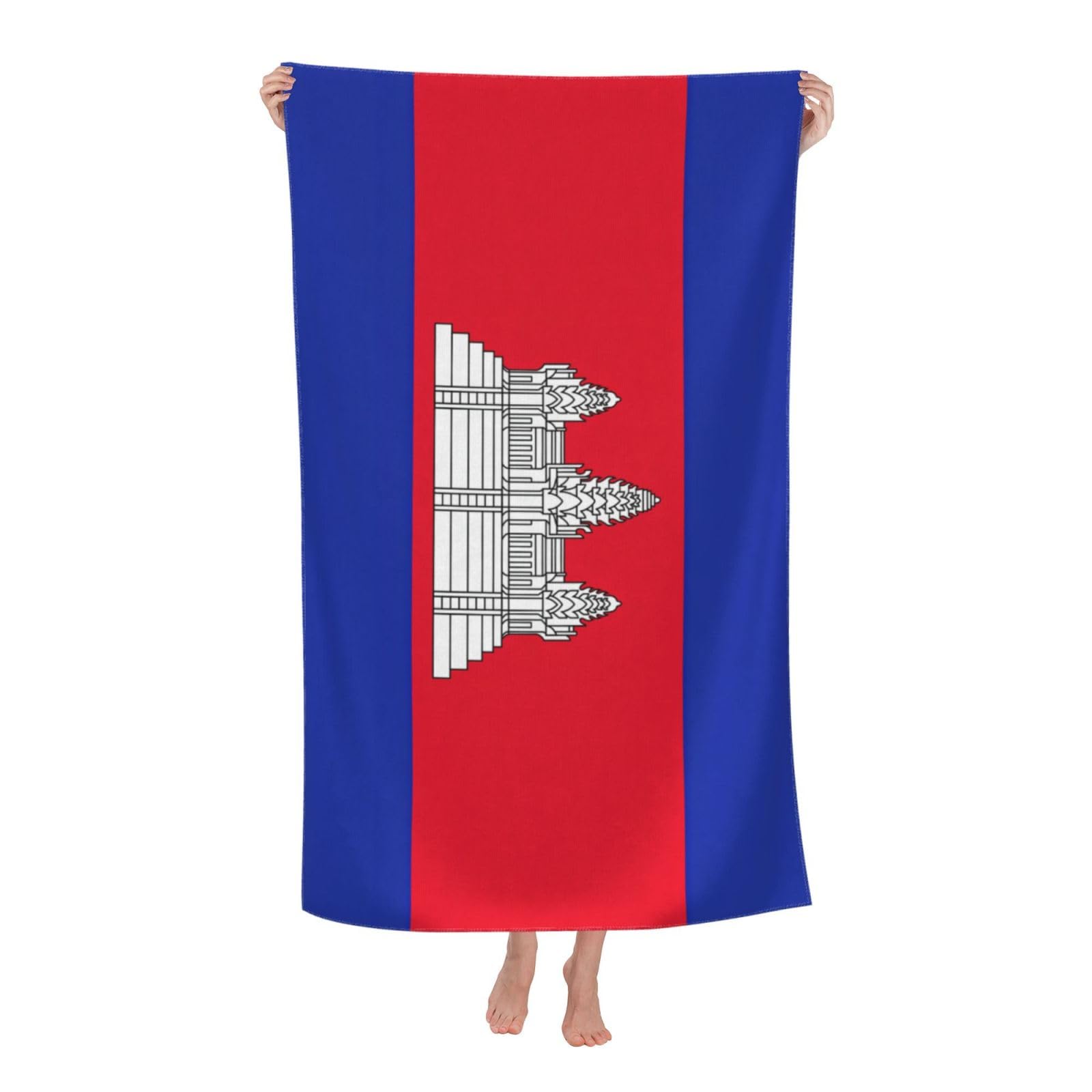 Oazcvbnn Women's White Cambodia Flag Print Adult Beach Towel Summer Travel Pool Vacation Swimming Fitness Outdoor Adventures