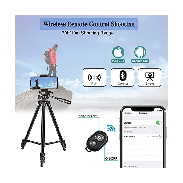 Handy Stativ,42"(106cm) Leichtes Kamera Stativ für Smartphone,iPhone stativ mit Handy Halterung und Bluetooth Fernbedienung,Aluminium Dreibein Stative für iPhone, DSLR, Kamera, Gopro – Bild 6