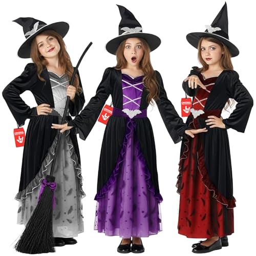 Morph Hexenkostüm Kinder Kostüm Hexe Mädchen Hexe Kostüm Kinder Halloween Kostum Mädchen Karneval Kostum Fasching 3-4 Jahre