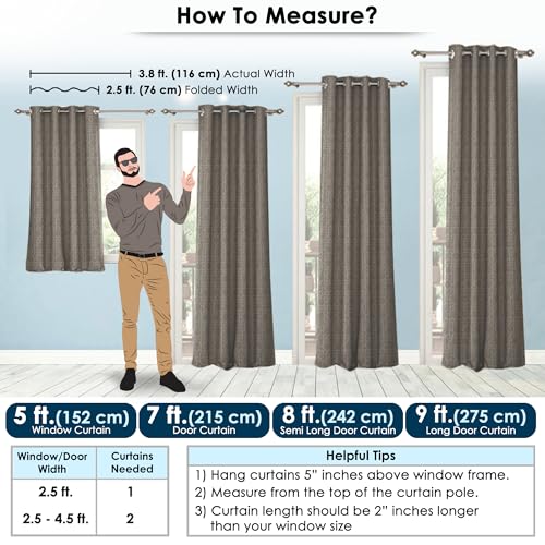 Image of Story@Home 100% True Blackout Long Door Curtains 9 Feet Long Set of 1 | Geometric Design | Room Darkening Curtain | Thermal Insulated Curtains for Living Room | (116 X 275 Cm, Dark Taupe)