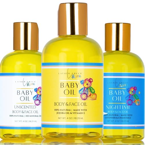 LATHER GREEN - Natural Baby Oil Trio – Hypoallergenic, Moisturizing & Soothing for Sensitive Skin – 4 oz