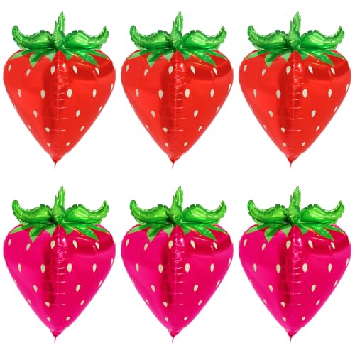 Image of 6 Pack 4D Lovely Pink Red Strawberry Foil Balloon Cute Fruit Balloons For Birthday Baby Shower Wedding Party Decoration Supplies