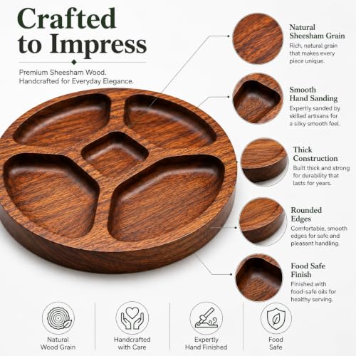 Image of Wooden Chip & Dip Platter for Snacks | Sheesham Wood Snack Serving Tray for Nachos, Snacks & Appetizers | Handcrafted in India