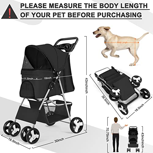 image for Wedyvko Pet Dog Stroller, 4 Wheel Foldable Cat Dog Stroller with Stora
