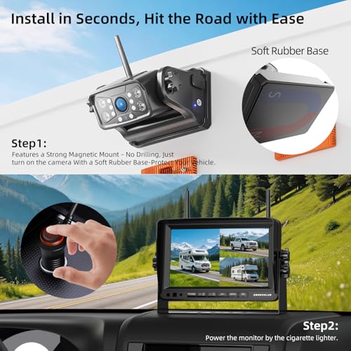 Image of ZEROXCLUB Magnetic Wireless Backup Camera: 7 inch HD 1080P DVR Monitor with 1 Rear View, 2 Side View Cameras, IR Night Vision, Portable Rechargeable Camera for RV /Trailer /5 Wheels /Camper BC703