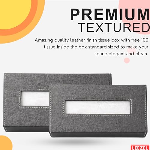 Image of LEEZEL| Tissue Box Holder with 100 Pulls Cotton Rags Tissue | Handcrafted Fine Leather - Like Finish | for Gifting, Office Desks, Cars & Home Decor | Durable & Water Resistant. (Light Grey)
