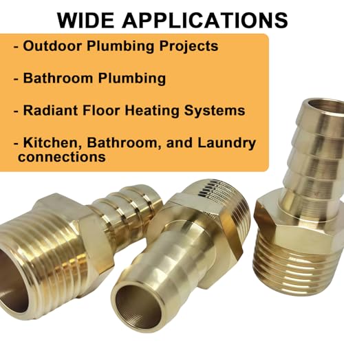 Image of 4-Pack 3 /4 inch Male NPT to 3 /4 inch PEX Adapter, Durable and Sturdy No Lead Brass Crimp Fitting, External Thread Straight Through for Pipeline Renovation or Maintenance