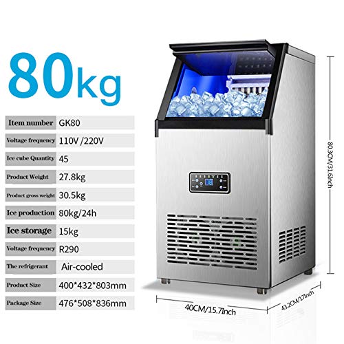 Beste Automatische Kommerzielle Eiswürfelmaschine, Selbstreinigende Eismaschine Mit Schaufel, 80 Kg / 24 H Edelstahl… – Bild 3