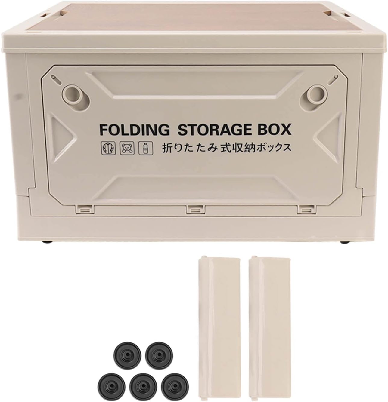 Folding Camping Storage Box with Wooden Lid Collapsible Container