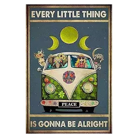 Vintage Hippie Metal Sign Wall Decor-Eevery Little Thing Is Gonna Be Alright-Retro Tin Sign for Home Office Boho Room Wall Art Decor Gift for Women 8X12" Cover