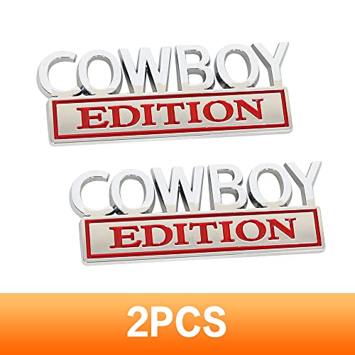 Reswish 2 Pcs Cowboy Edition Emblem,3D Letter Badge Sticker Decal Car Side Rear Front Trunk Door Fender Bumper Badge,Universal Cowboy Edition Door Decoration (Silver&Red) #TOP2