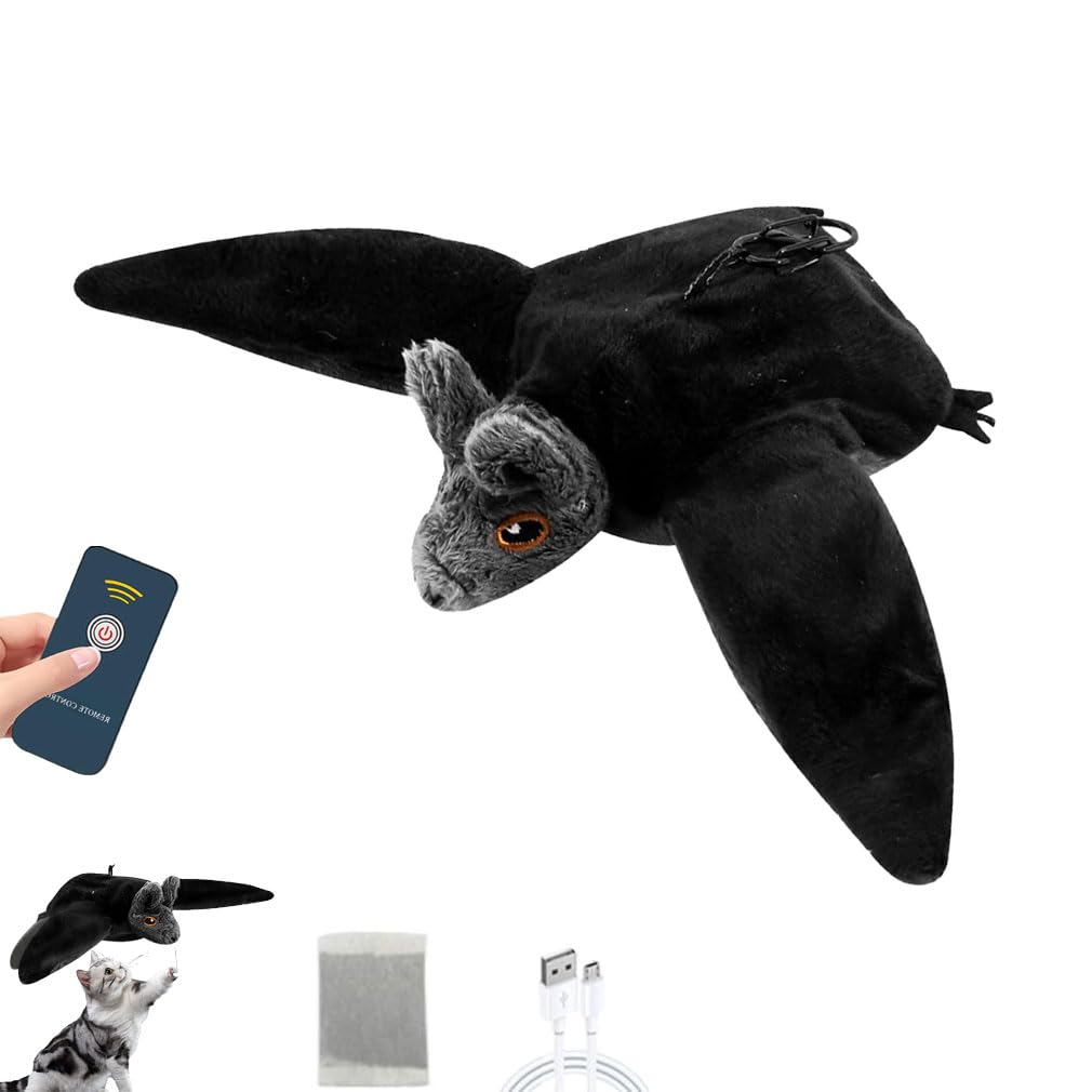 Flying Bat Dog Toy,Flying Bat Toy for Cats,Cat Toys Flapping Bat - Interactive Catnip Toys with Catnip & Remote Control,Realistic Plush Simulation Chirping Bat Cat Toy,Automatic Rechargeable Bat Toy