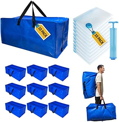 10 Moving Bags, Heavy Duty Extra Large Stronger Handles Wrap Around bag Storage Totes Zippered Reusable Moving Supplies main image 0