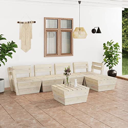 Salon de Jardin Palette 6 pcs Bois d'épicéa imprégné,Table Et Chaise en Rotin,Patio Furniture,Salon De Jardin Textilene