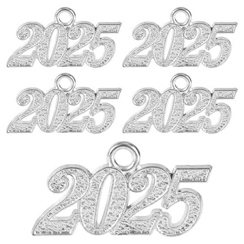 5pcs 2025 Graduation Tassel, Silver Tassels for Adult Graduation Cap Signet Year Senior Sash 2025 Tassel Charm for Graduation Cap Tassel Grad Decorations