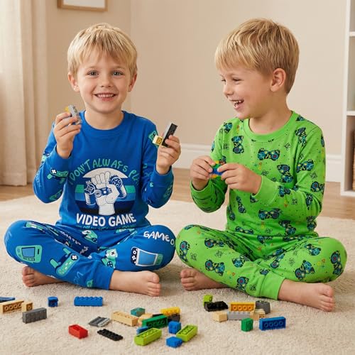 Image of DAUGHTER QUEEN Boys Pajamas 4 Pieces Long Set 100% Cotton Sleepwear Size 18 Months-12 Years