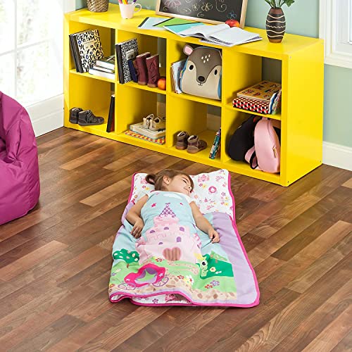 Image of EVERYDAY KIDS Toddler Nap Mat with Removable Pillow -Princess Storyland- Carry Handle with Fastening Straps Closure, Rollup Design, Soft Microfiber for Preschool, Daycare, Sleeping Bag -Ages 2-6 years