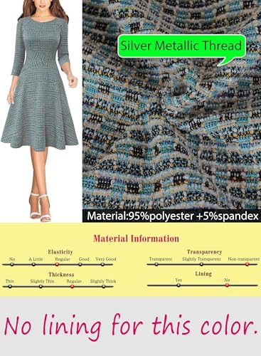 Image of VFSHOW Womens Work Business Front Zipper A-Line Dresses 3 /4 Sleeve Office Church Fit and Flare Skater Swing Knee Length Dress