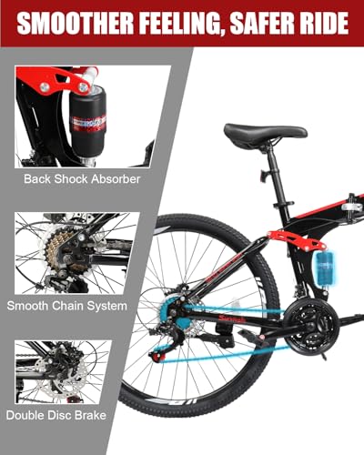 Folding Mountain Bike, 26/27.5″ Women’s & Men’s Bicycle, 21