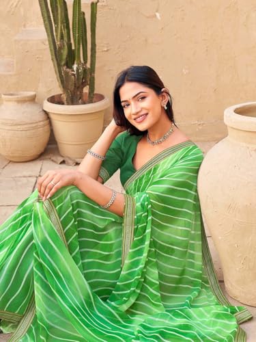 Image of SIRIL Women's Georgette Leheriya Printed Embroidery Lace Boarder Saree With Unstitched Blouse Piece