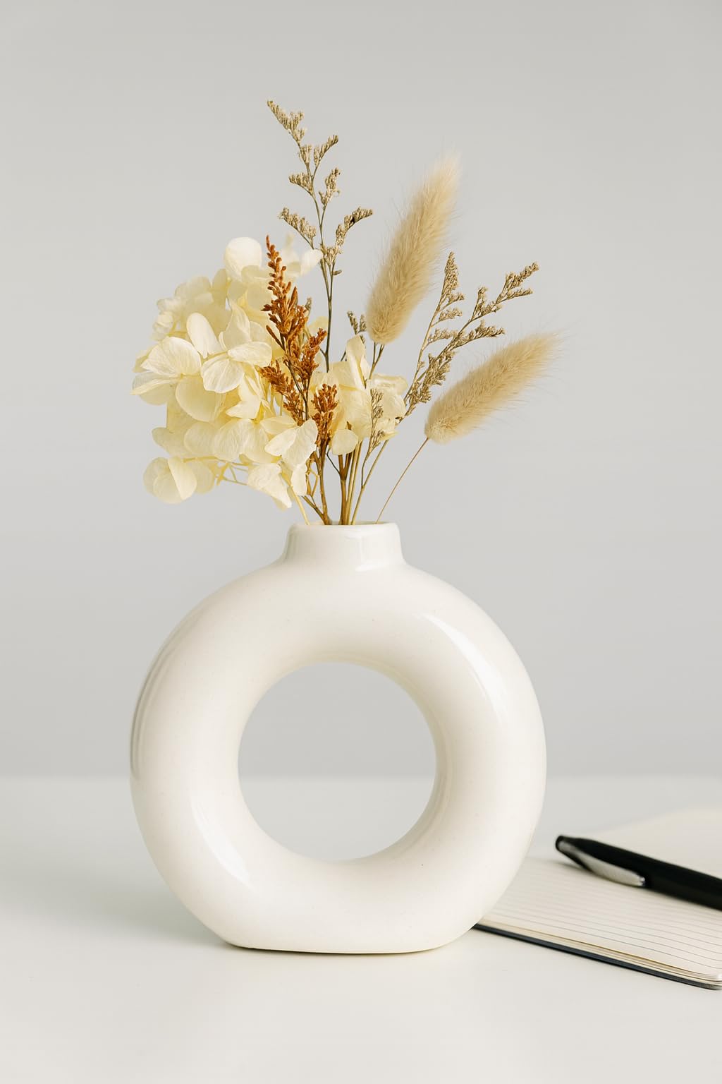 Sprout Premium Unique Designs Flower Vase- Stylish Shape Design, Ideal for Office and Living Room Centerpieces, Elegant Pot for Home Decor, Perfect for Table Modern Flower Vase (White Donut - S Size)-image-38