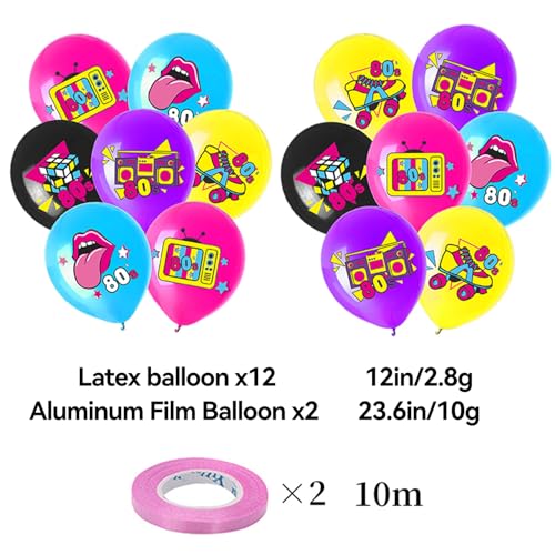 Image of 80s Themed Birthday Decorations, Retro Cute Happy Birthday Banner, Boy Girl Funny Party Supplies with Banner, Hanging Swirl, Honeycomb, Balloon