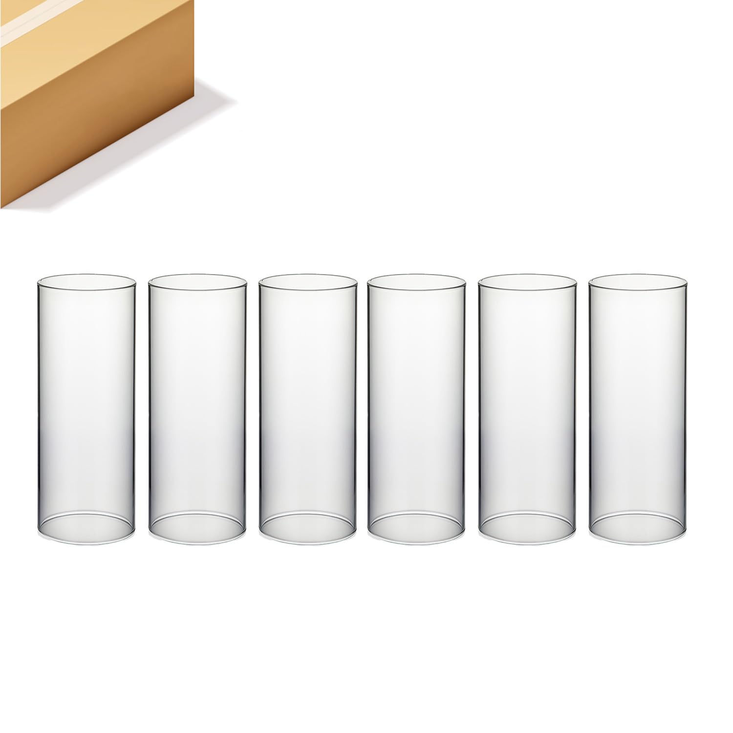 WGVI Hurricane Candle Holder Sleeve, Wide 3.5", Height 10", Clear Glass Cylinder Candleholder, Chimney Tube, Open Ended Candle Shade, 6 Pieces Bulk