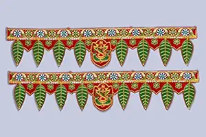 Agenzia Exim Traditional Mango Leaves and Ganeshji Toran Decoration at Home I Door Toran I Door Hangings for Decoration,Red,(Pack of 2)