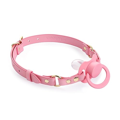 Littleforbig Leather Adjustable Strap Gen II Pacifier & Gag Set for Adult Restraints Pink - Pink - One Size