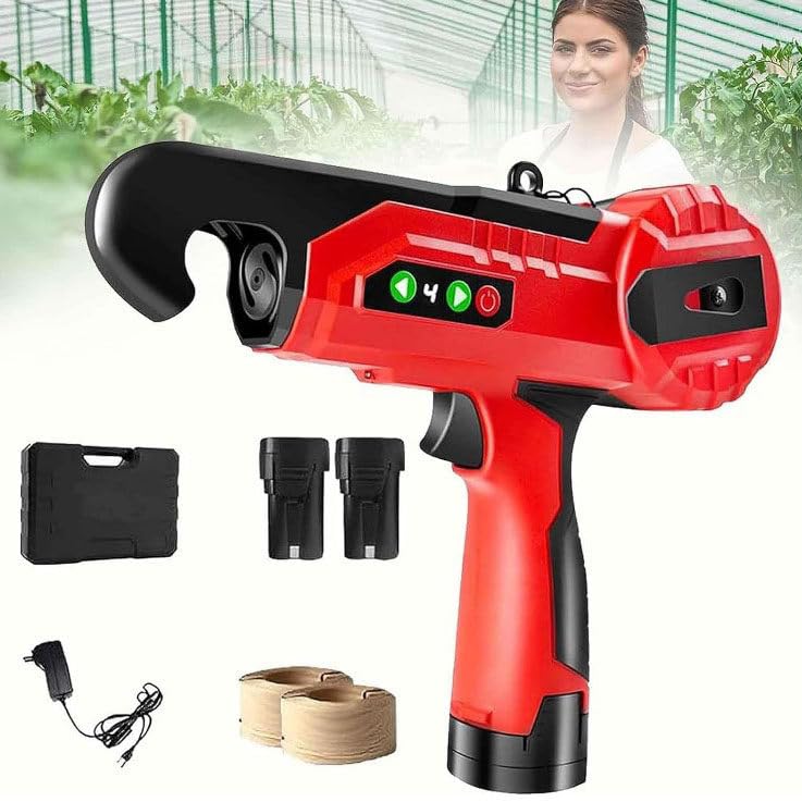 Legatrice elettrica per Piante per UVA, lamponi, pomodori e Verdure da vinificazione, con 2 batterie, Fune Metallica di Ricambio, Nastro per Legare Piante, legatrice per Fili