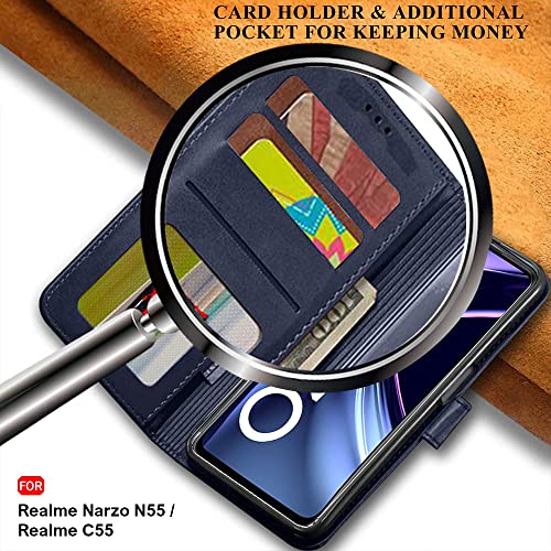 Image of TheGiftKart Flip Back Cover Case for Realme Narzo N55 / Realme C55 | Dual-Color Leather Finish | Inbuilt Stand & Pockets | Wallet Style Flip Case for Realme Narzo N55 / Realme C55 (Blue & Brown)