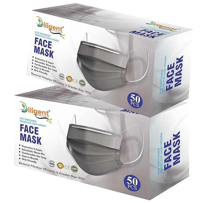 Diligent- We Care For your Life Non Woven Ultrasonically Sealed With Nose Pin and Soft Earloop Disposable Three Layer Surgical Pollution Face Mask For All-image-2