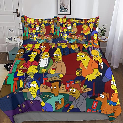 Simpson's Juego De Ropa Funda Conjunto De Edredón Suave Transpirable Simpsons Family 3D Microfibra Hipoalergénica Ultra Suave para Familiar Y Niños Double（200x200cm）
