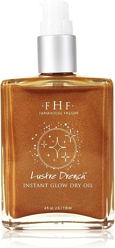 Óleo seco corporal FarmHouse Fresh Lustre Drench com vitamina K e brilho dourado, 120 mL