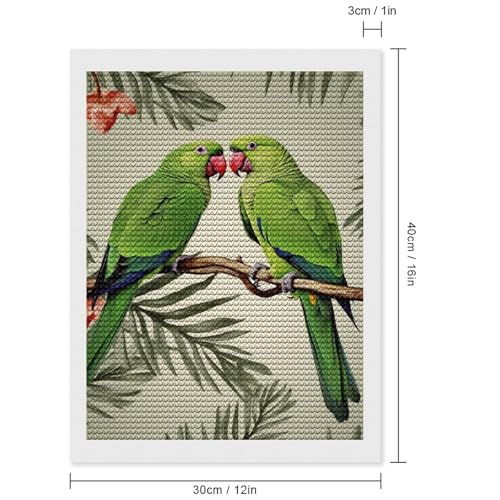 Peinture diamant couple perroquets olive tableau strass haut de gamme pour decoration interieure chic