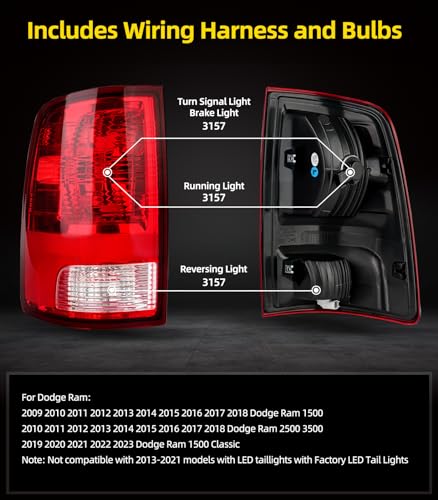 Image of OKLPF Rear Brake Tail Light Compatible With 2009-2018 Dodge Ram 1500 2500 3500 Replace CH2818124 CH2819124,Replace Red Taillight Assembly,Included Bulbs and Harness,Driver and Passenger Side