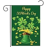 Heyfibro Happy St Patrick's Day Garden Flag 12 x 18 Inch Burlap Spring Flag Double Sided Printed Sha