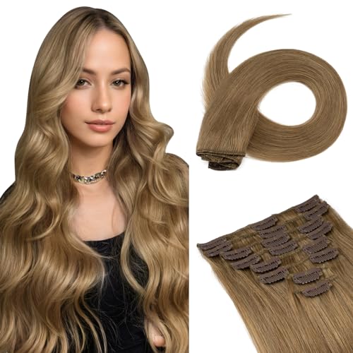 Image of Benehair Clip in Hair Extensions Real Human Hair, Brown Hair Extensions Clip in Human Hair for Women, Long Straight, Remy Natural, Full Head 8pcs 18inch #02 Dark Brown