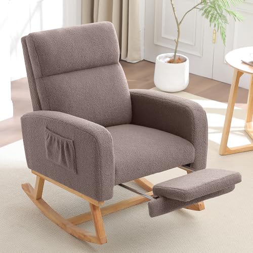 Image of HCHAIRH Rocking Chair Nursery with Foot Rest, Nursing Rocking Chairs for Mom Nursery, Teddy Rocker Glider with High Backrest for Living Room, Bedroom, Coffee