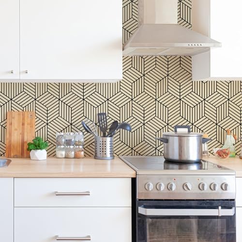 Papier peint hexagonal géométrique pour relooker un meuble de salon