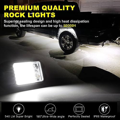 Nicoko NI-PURE WHITE ROCK LIGHT 4Pods Pure White 72 Leds Smd Chips 72W High Power Rock Lights Super Bright White Offroad Car Boat Underglow Lights Ip68 Waterproof thumb #2