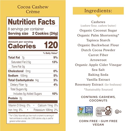 Image of Simple Mills, Cocoa Cashew Creme Sandwich Cookies - Gluten Free, Vegan (Pack of 2)