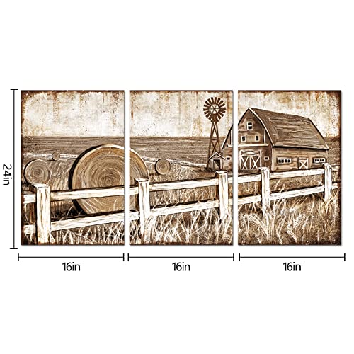 Simiwow Farmhouse Wall Decor Rustic Country Wall Art Farmhouse Old Barn Pictures Framed Art For Living Room Bedroom Farmhouse Decor (16"X24"X3 Panels) #TOP1