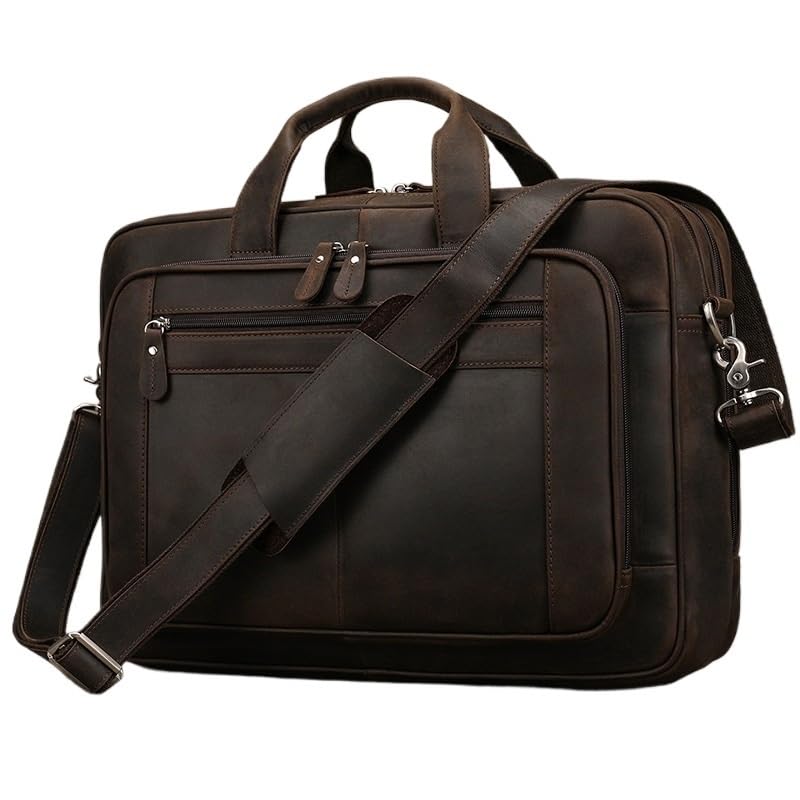Nordic Business Briefcase Men's Genuine Leather Handbag Cowhide Shoulder Messenger Bag Work Men's Bag for Office Commute(Dark brown)